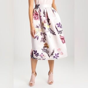 NEW Closet London Pleated Floral A-Line Pocket Skirt - Cream, Pink, and Yellow